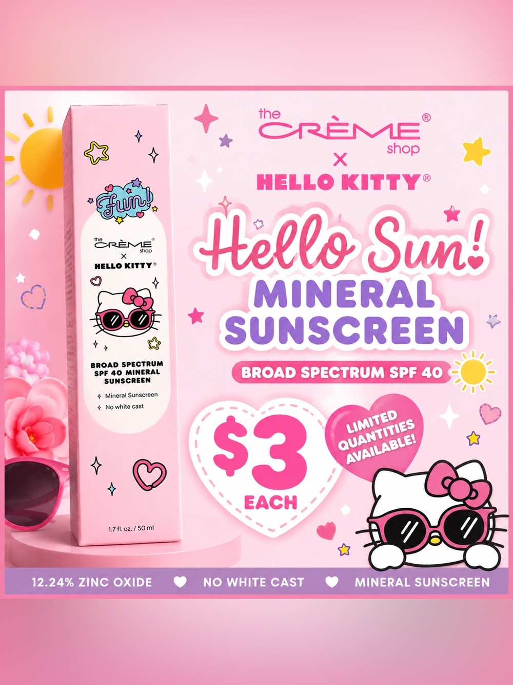 Hello Kitty x The Crème Shop SPF 40 Mineral Sunscreen
